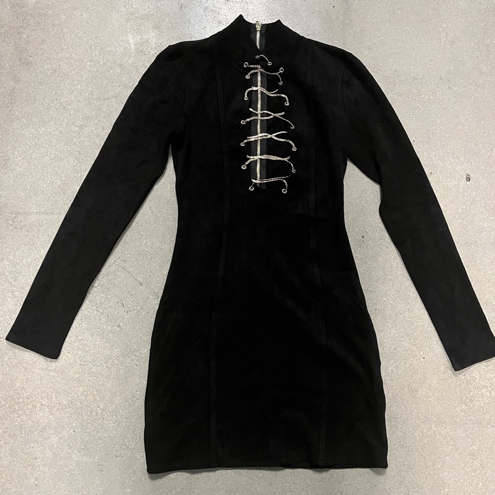 Oh Polly Black Long Sleeve Dress with Lace-Up Front (Fits like a US 6)